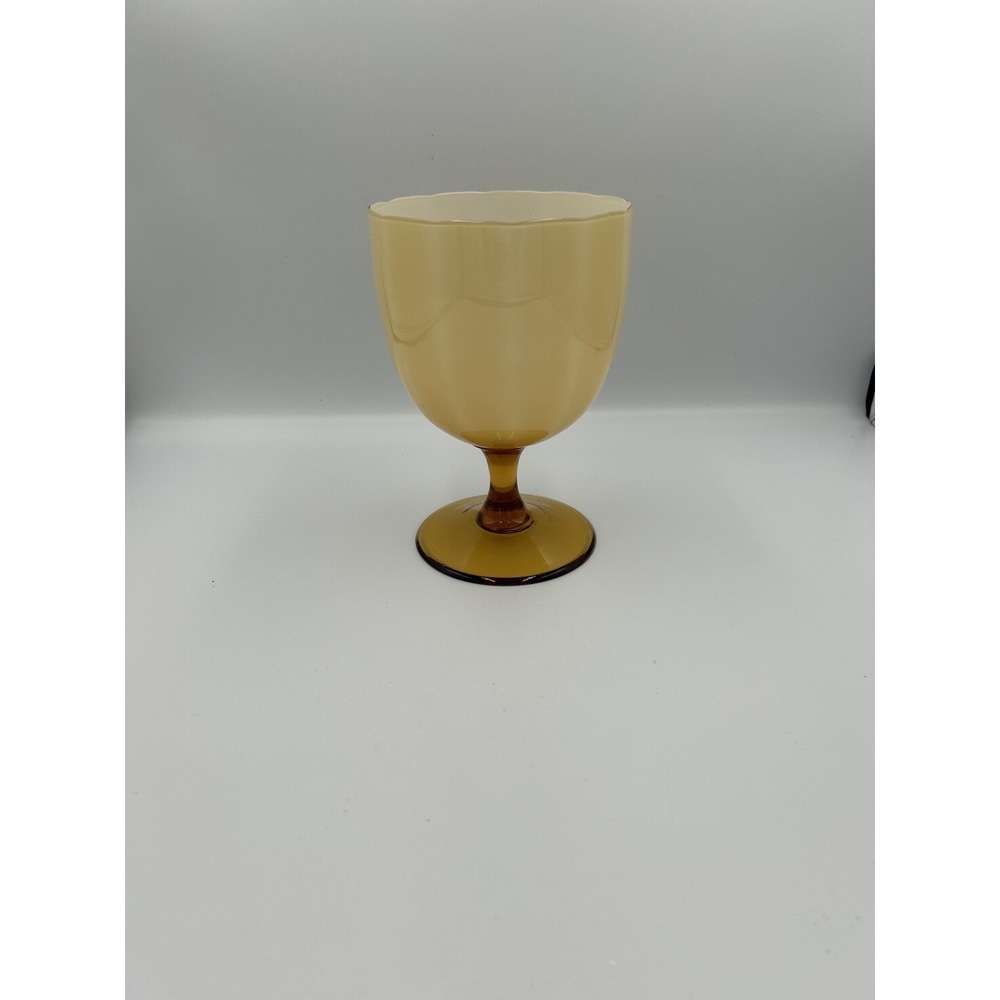 Vintage Amber stemmed goblet wine glass Hand Blown Style gold rimmed  elegance.